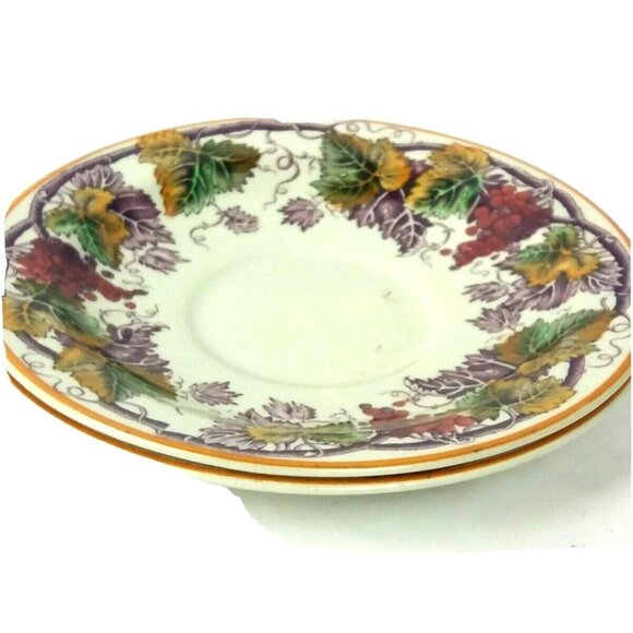 Festive Wood & Sons Saucer Plates England VINE Pattern Colorful Grapes Leaves - Picture 5 of 15